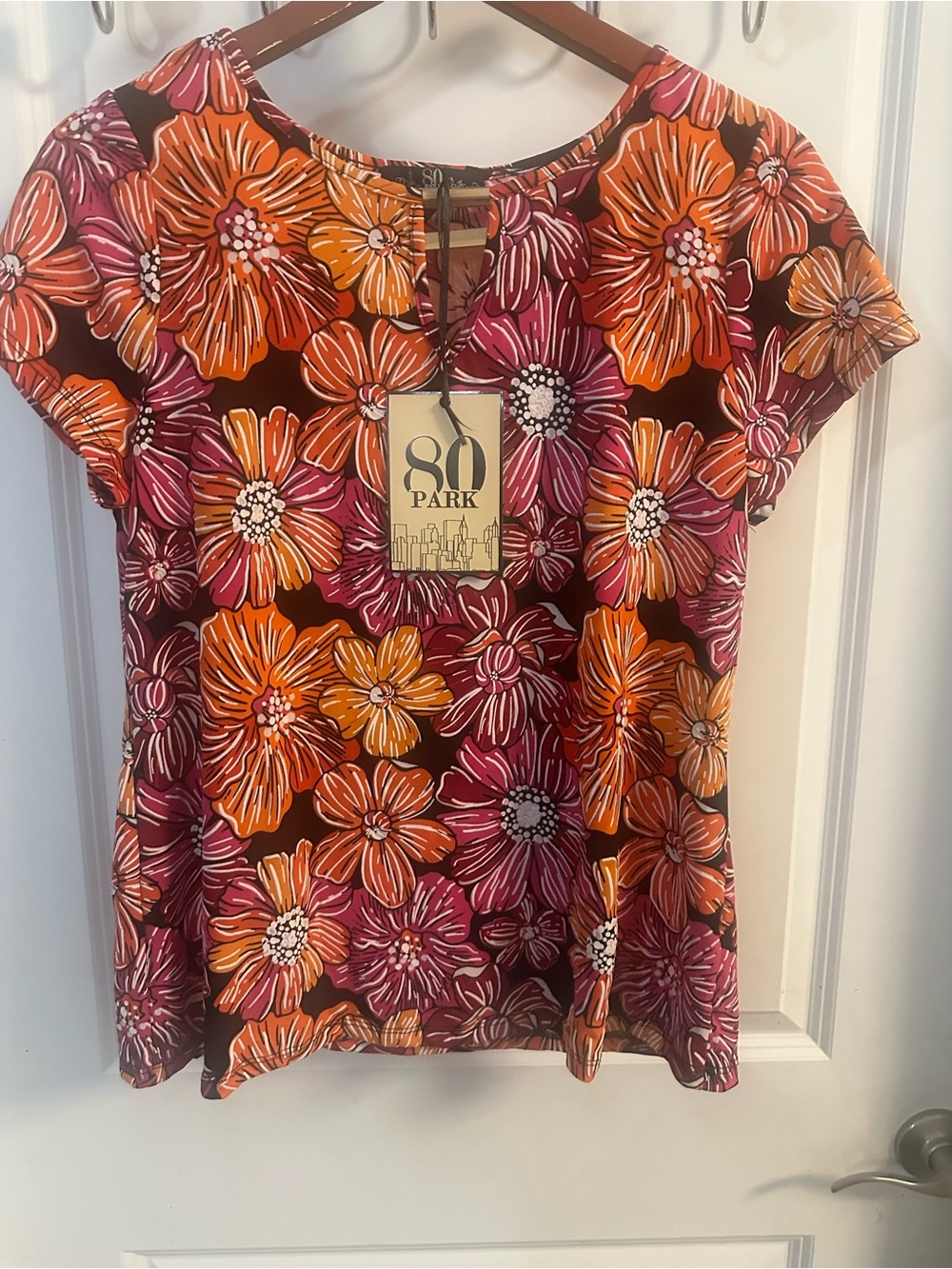 Women’s Floral Short Sleeve Blouse - Pink & Orange